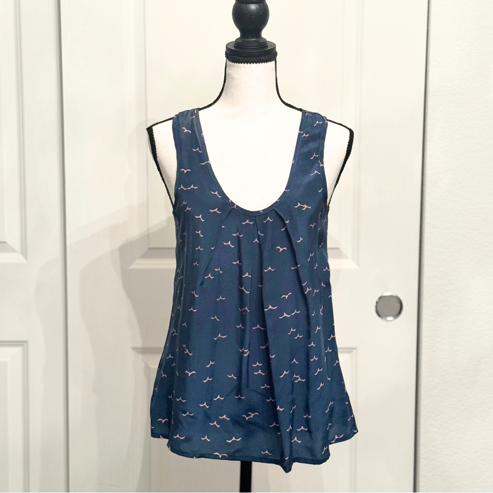 Foreign Exchange Blue Bird Silk Camisole Tank Top, Size XS